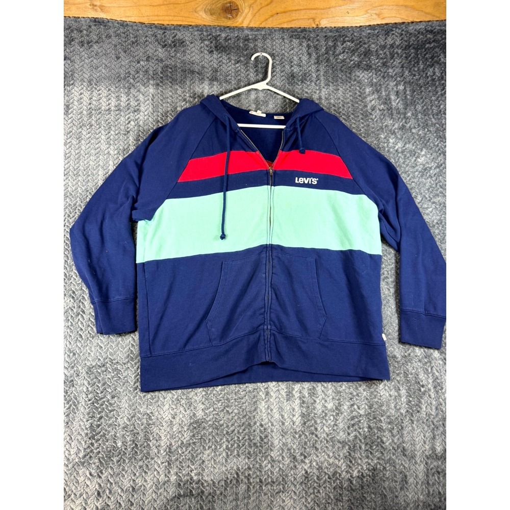 Levi's Hoodie Womens XL Blue Colorblock Cotton French Terry Long Sleeve Full Zip